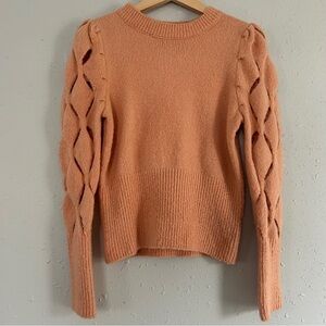 NWT Red BKE Buckle Peach Orange Crewneck Sweater Braided Arms Comfy Winter Small